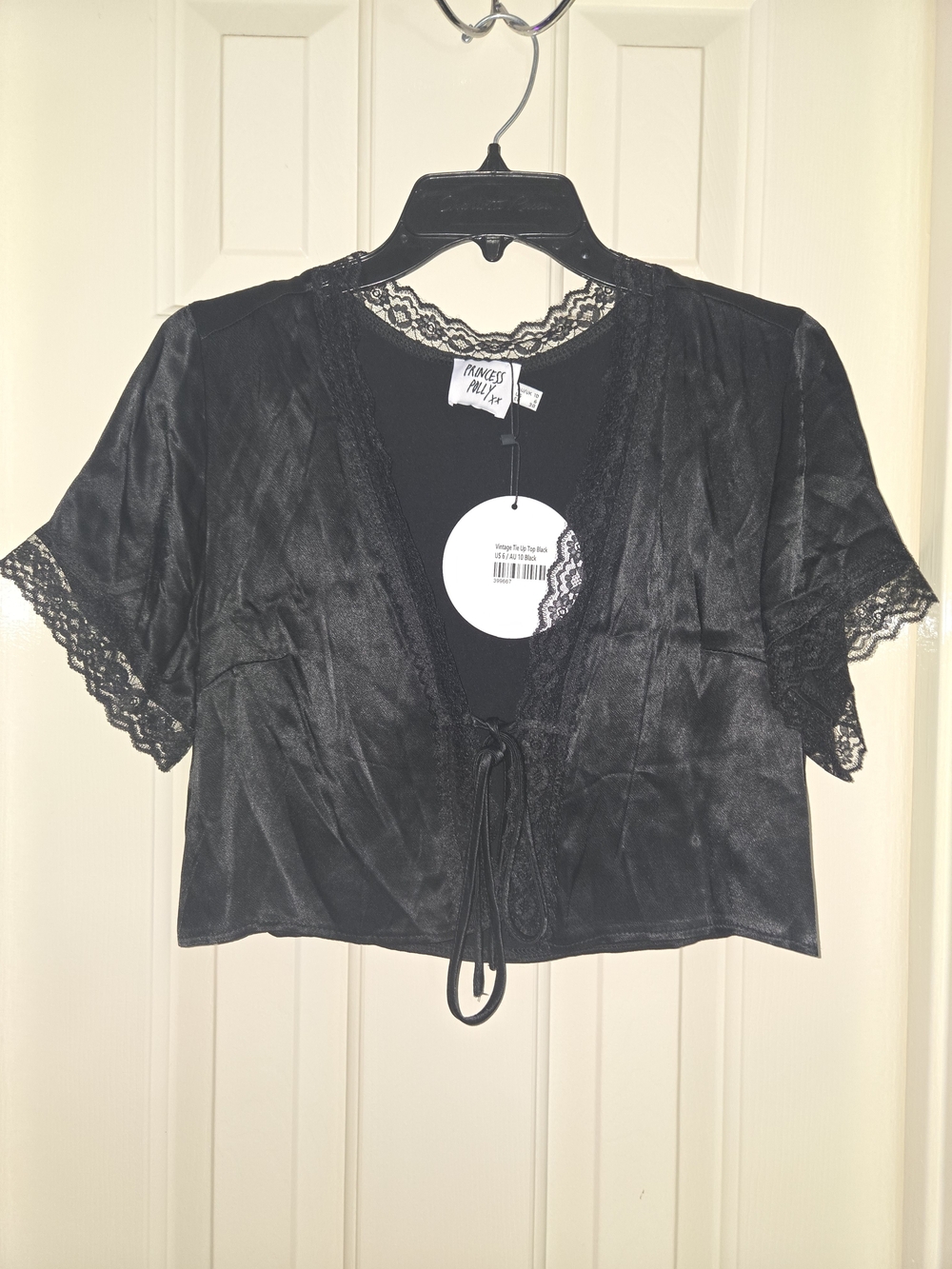 Princess Polly Black Lace Tie-Front Crop Tank